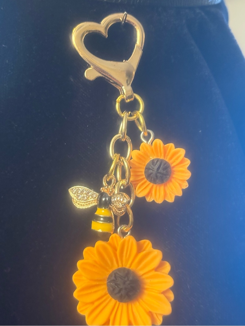 Sunflower & Bee Gold Keychain Charm - Orange